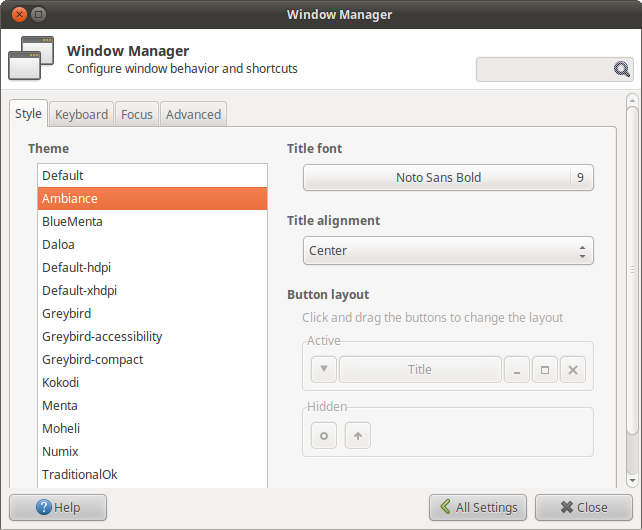 Settings Manager->Window Manager