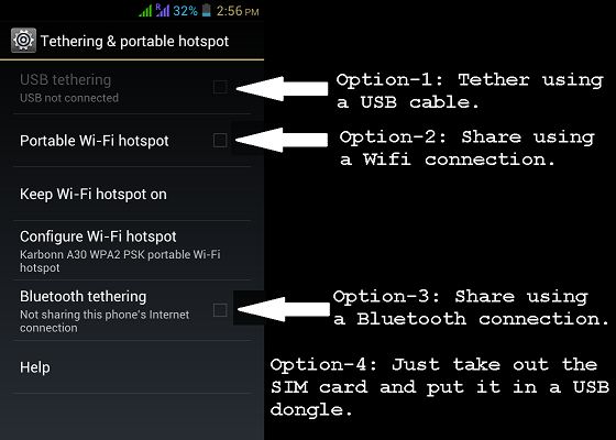 Android Tethering Options
